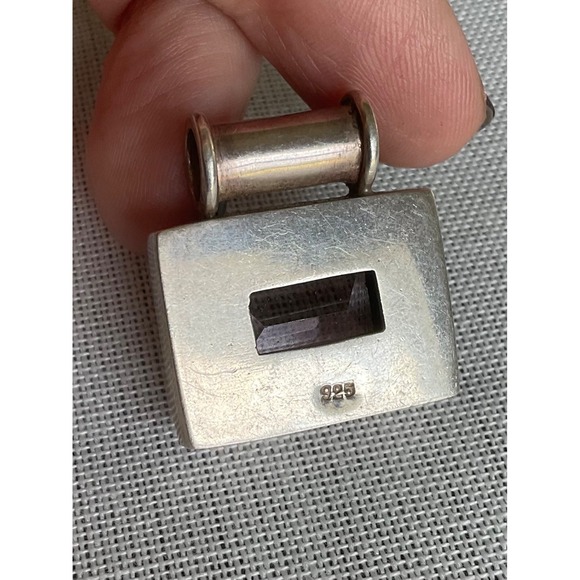 925 Sterling Silver Amethyst & Garnet Gemstone Pendant Vintage Estate jewelry - Picture 2 of 5